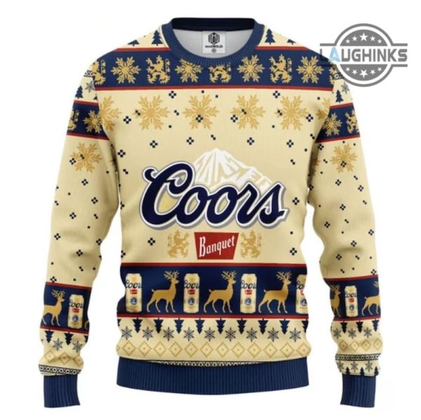 coors banquet christmas sweater all over printed artificial wool ugly xmas sweatshirt beer lovers gift coors light banquet bottle faux knitted shirts laughinks 1