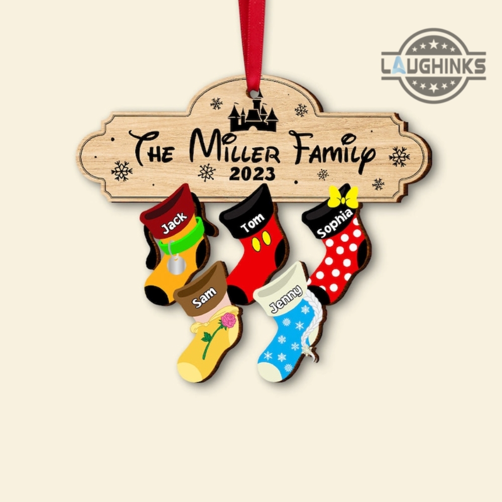 Custom Family Christmas Ornaments Personalized Disney Mickey Mouse Stockings Xmas Tree Decorations Family Socks Wooden Ornament