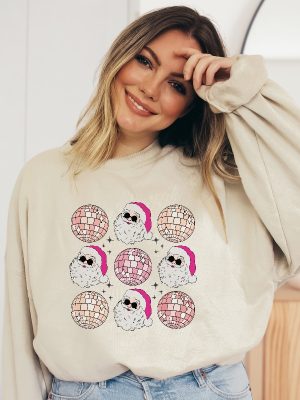 Disco Christmas Sweatshirt Pink Christmas Sweatshirt Disco Santa Shirt Unique revetee 2