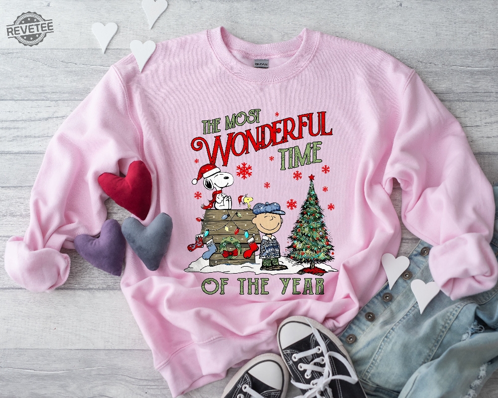 The Snoopy  The Most Wonderful Time Of The Year Sweatshirt Charlie And The Snoopy Show Christmas Cartoon Dog Sweatshirt Christmas Gift. Unique