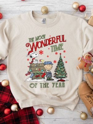 The Snoopy The Most Wonderful Time Of The Year Sweatshirt Charlie And The Snoopy Show Christmas Cartoon Dog Sweatshirt Christmas Gift. Unique revetee 5