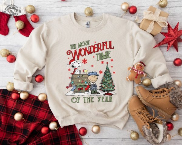 The Snoopy The Most Wonderful Time Of The Year Sweatshirt Charlie And The Snoopy Show Christmas Cartoon Dog Sweatshirt Christmas Gift. Unique revetee 5