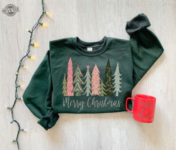 Merry Christmas Tree Sweatshirt Merry Bright Christmas Sweatshirt Holiday Sweater Womens Holiday Shirt Winter Shirt Christmas Gift Unique revetee 1