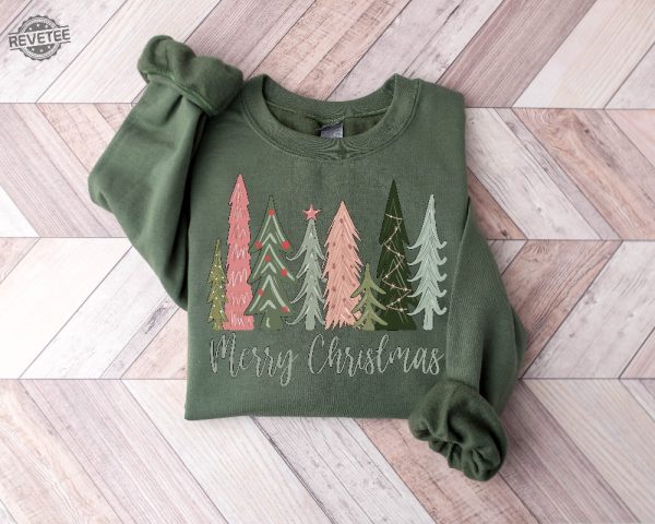 Merry Christmas Tree Sweatshirt Merry Bright Christmas Sweatshirt Holiday Sweater Womens Holiday Shirt Winter Shirt Christmas Gift Unique revetee 3