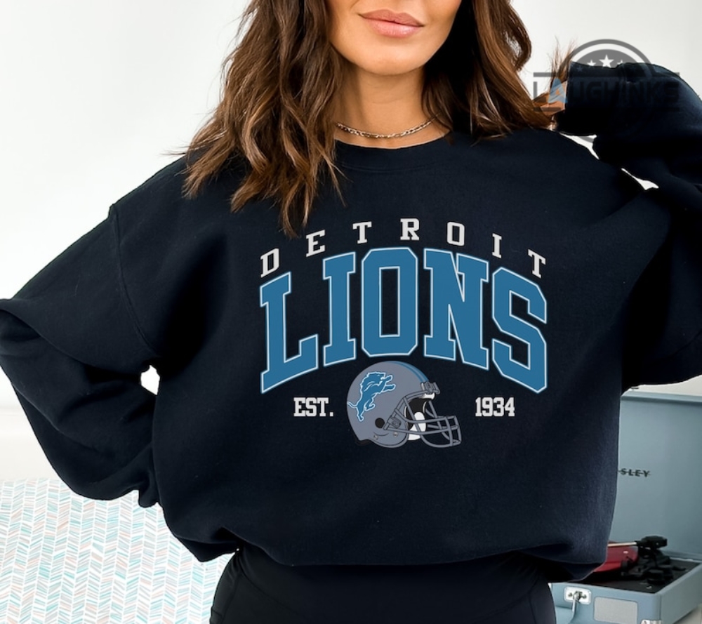 Detroit Lions Long Sleeve Shirt Tshirt Hoodie Sweatshirt Mens Womens Vintage Detroit Lions Apparel Est 1934 Detroit Football Game Day Crewneck Shirts Gift For Fan