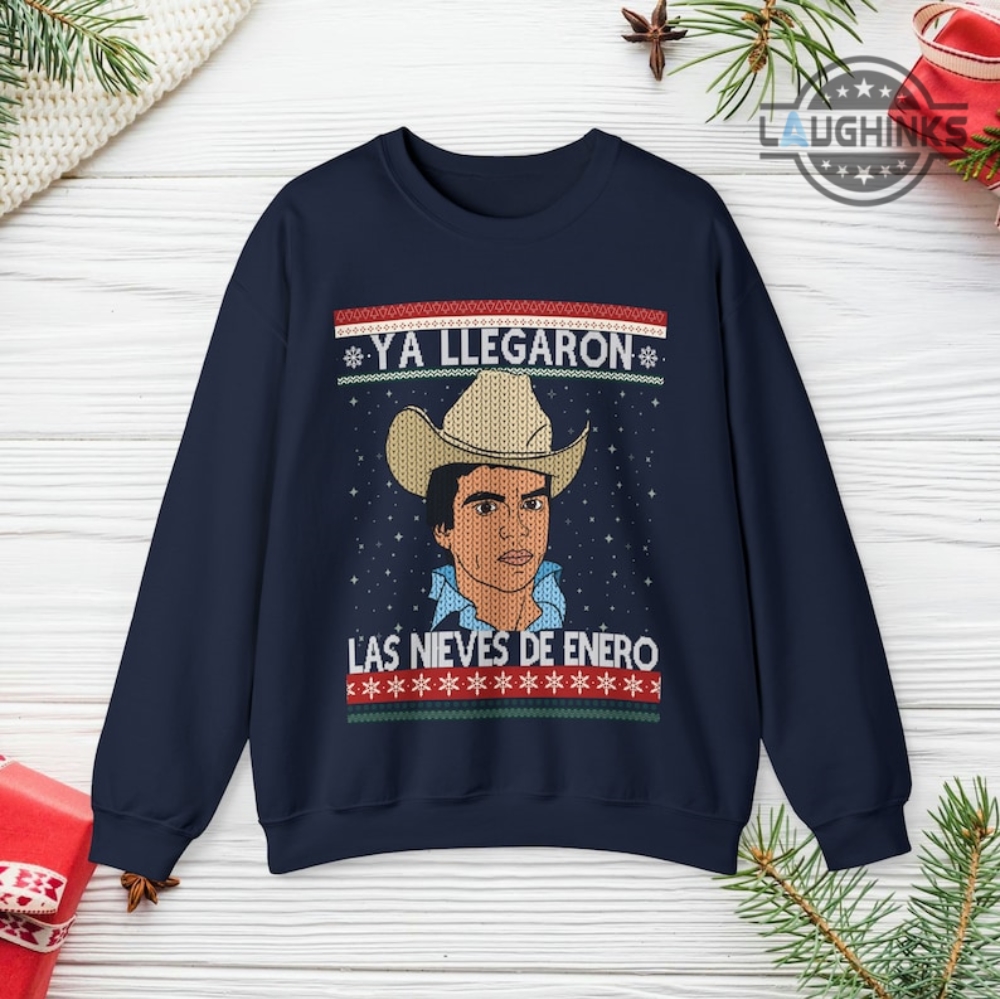 Chalino Sanchez Christmas Sweater All Over Printed Ya Llegaron Las Nieves De Enero Ugly Xmas Sweatshirt In Spanish Feliz Navidad Latina Shirts