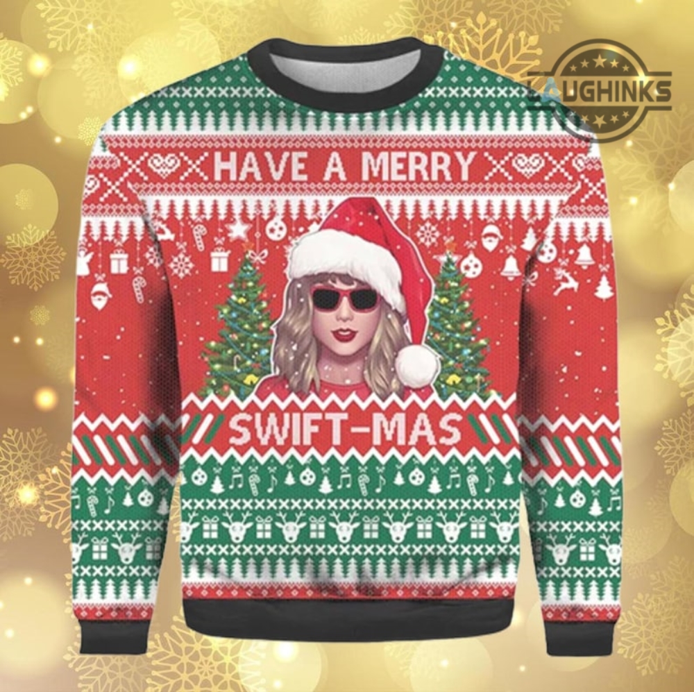 have a merry swiftmas sweater all over printed taylor swift christmas ugly artificial wool sweatshirt faux knitted swifties gift tis the damn season laughinks 1