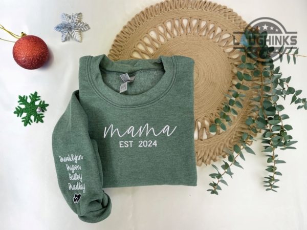 mama sweatshirt with names on sleeve custom embroidered mama tshirt hoodie sweater minimalist mom grandma est personalized shirts mothers day gift laughinks 2