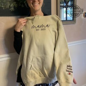 mama sweatshirt with names on sleeve custom embroidered mama tshirt hoodie sweater minimalist mom grandma est personalized shirts mothers day gift laughinks 4