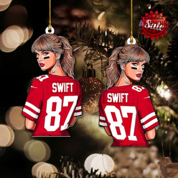 travis kelce ornament travis and taylor dating wooden ornament taylor swift wearing 87 jersey ornaments the eras tour 2023 xmas tree decorations swifties gift laughinks 1