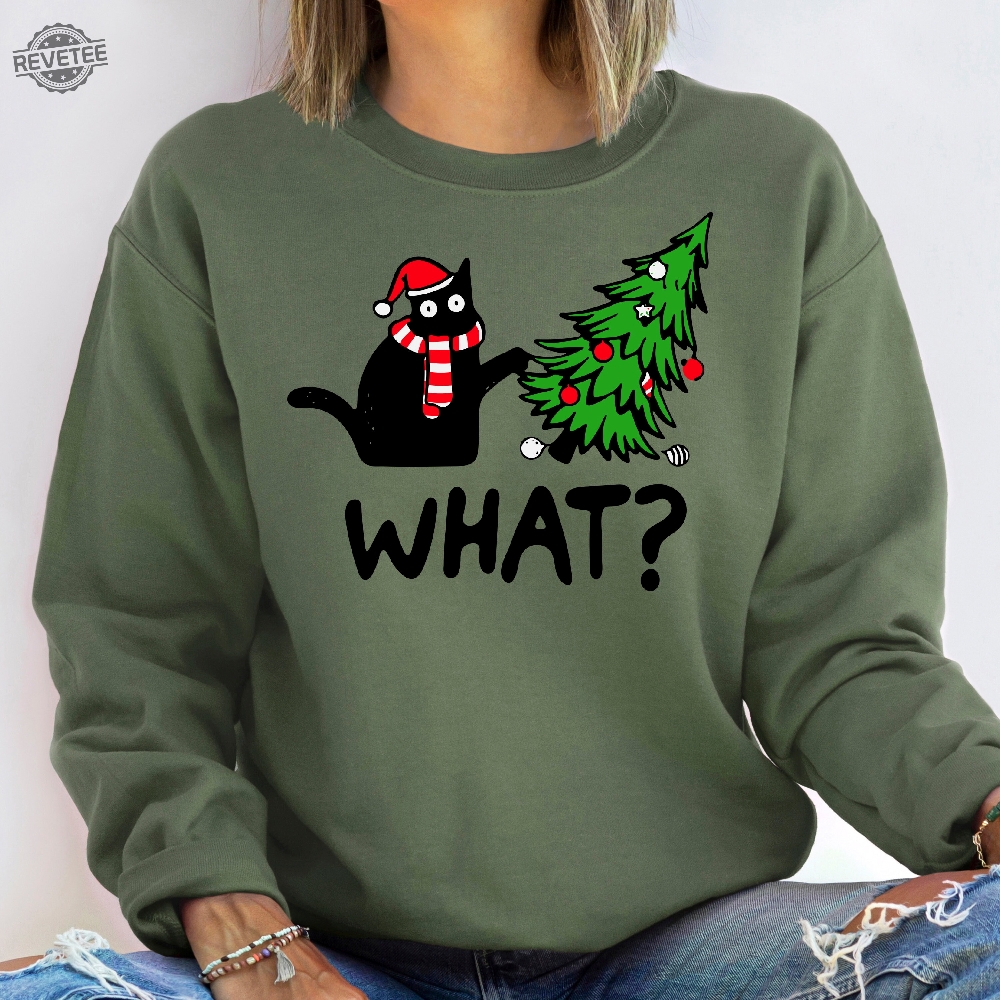 Christmas Cat What Shirt Christmas Sweatshirt Black Cat Shirt Christmas Cat Shirt Cat Lover Shirt Christmas Tree Shirt Christmas Gift Unique