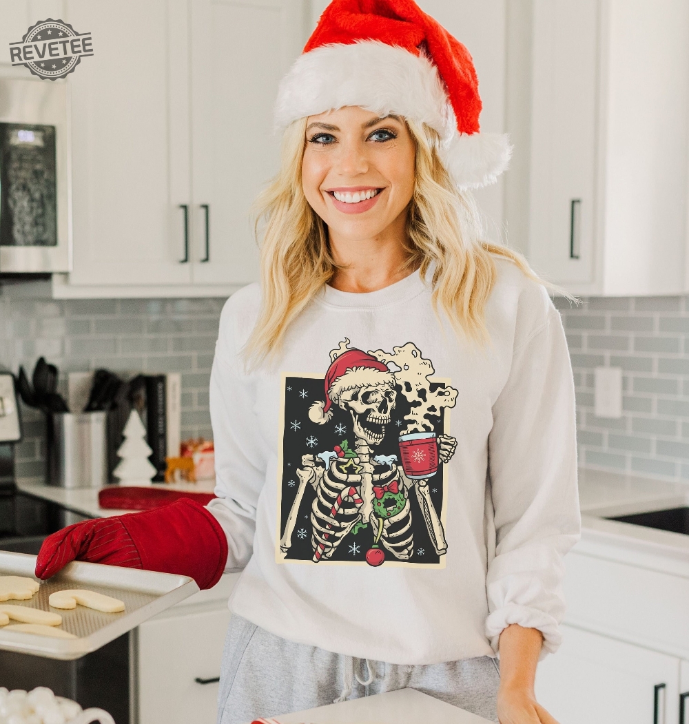 Dead Inside Skeleton Christmas Sweatshirt Coffee Lover Christmas Gift Fall Sweater Sarcastic Christmas Coffee Shirt Merry Christmas Shirt Unique