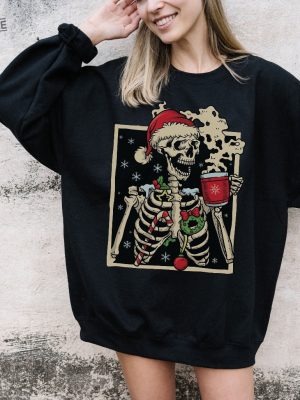 Dead Inside Skeleton Christmas Sweatshirt Coffee Lover Christmas Gift Fall Sweater Sarcastic Christmas Coffee Shirt Merry Christmas Shirt Unique revetee 2