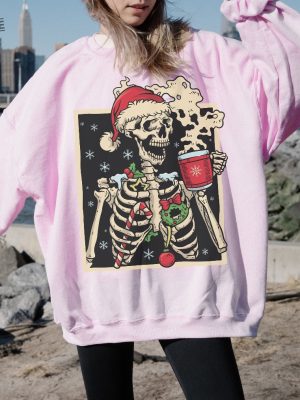 Dead Inside Skeleton Christmas Sweatshirt Coffee Lover Christmas Gift Fall Sweater Sarcastic Christmas Coffee Shirt Merry Christmas Shirt Unique revetee 3