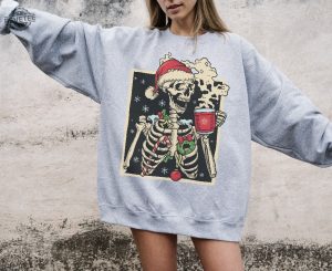 Dead Inside Skeleton Christmas Sweatshirt Coffee Lover Christmas Gift Fall Sweater Sarcastic Christmas Coffee Shirt Merry Christmas Shirt Unique revetee 4