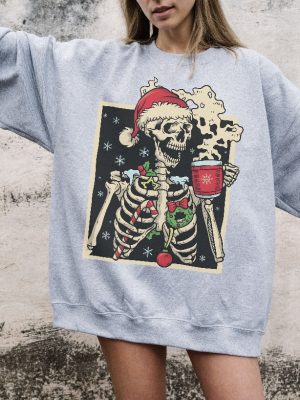 Dead Inside Skeleton Christmas Sweatshirt Coffee Lover Christmas Gift Fall Sweater Sarcastic Christmas Coffee Shirt Merry Christmas Shirt Unique revetee 4