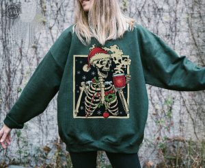 Dead Inside Skeleton Christmas Sweatshirt Coffee Lover Christmas Gift Fall Sweater Sarcastic Christmas Coffee Shirt Merry Christmas Shirt Unique revetee 5