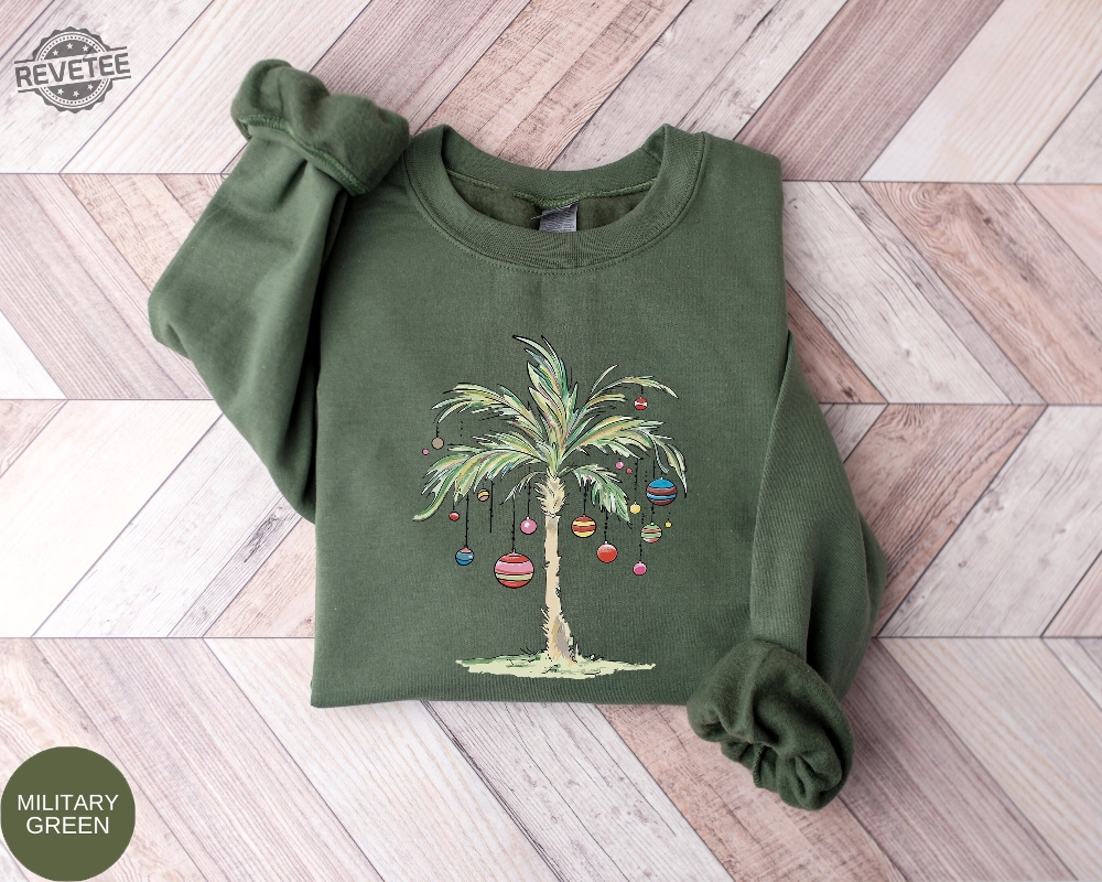 Christmas Palm Tree Shirt Tropical Xmas Gift Florida Christmas Shirt Beach Aloha Christmas Tee Santa July Hawaiian Shirts Xmas Tree Unique