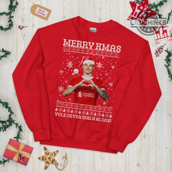 darwin nunez christmas jumper sweatshirt tshirt hoodie mens womens funny liverpool football gift merry xmas yule never walk alone laughinks 3