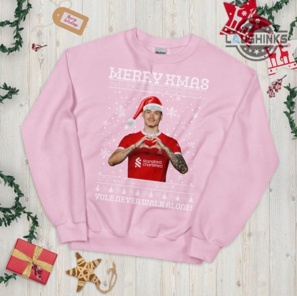 darwin nunez christmas jumper sweatshirt tshirt hoodie mens womens funny liverpool football gift merry xmas yule never walk alone laughinks 4