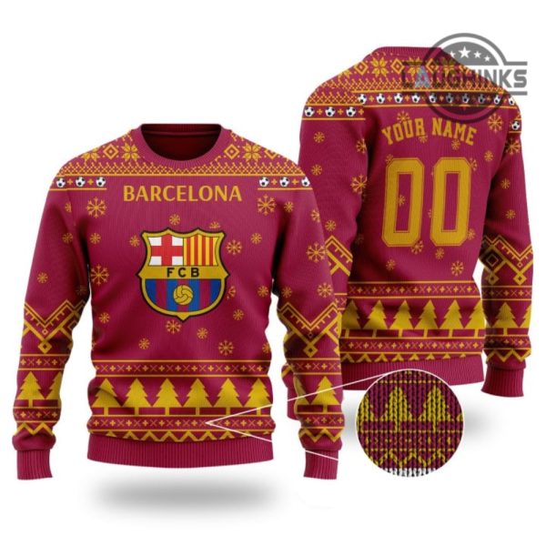 fc barcelona christmas sweater all over printed barca ugly arifitical wool sweatshirt custom name and number barcelona xmas soccer fans gift laughinks 1