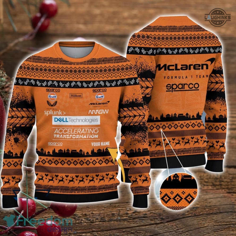 Mclaren Christmas Jumper 3D All Over Printed Custom Name Mclaren F1 Team Ugly Xmas Artificial Wool Sweater Formula One Sweatshirts