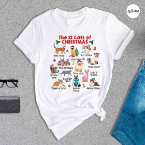 The 12 Cats Of Christmas Shirt Christmas Cats Shirt Cat Lover Christmas Cat Holiday Shirt Cute Christmas Cat Unique revetee 2