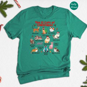 The 12 Cats Of Christmas Shirt Christmas Cats Shirt Cat Lover Christmas Cat Holiday Shirt Cute Christmas Cat Unique revetee 8