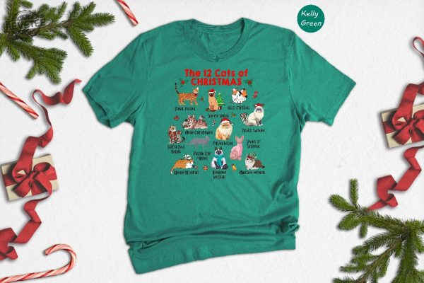 The 12 Cats Of Christmas Shirt Christmas Cats Shirt Cat Lover Christmas Cat Holiday Shirt Cute Christmas Cat Unique revetee 8