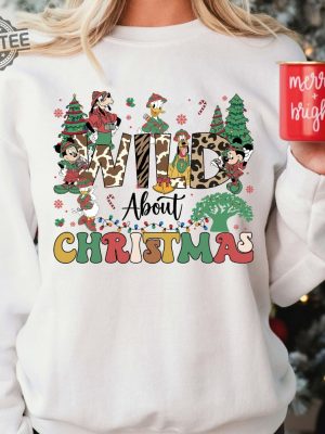 Wild About Christmas Disney Animal Kingdom Shirt Leopard Mickey And Friends Christmas Safari Trip Disney Family Christmas Lights Unique revetee 2