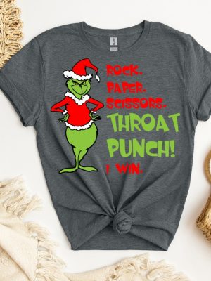 Couple Christmas Grinch T Shirt Funny Grinchmas Rock Paper Scissor Throat Punch I Win Shirt Fall Grinch Cute Tee Grinch Christmas Shirt Unique revetee 3