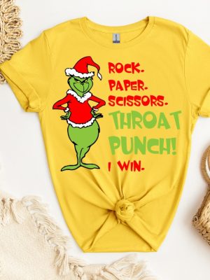 Couple Christmas Grinch T Shirt Funny Grinchmas Rock Paper Scissor Throat Punch I Win Shirt Fall Grinch Cute Tee Grinch Christmas Shirt Unique revetee 4