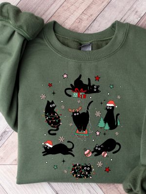 Christmas Black Cat Sweatshirt Black Cat Christmas Shirt Kitten Christmas Shirt Cat Lover Gift Cat Mom Sweater Xmas Gift Holiday Hoodie Unique revetee 3