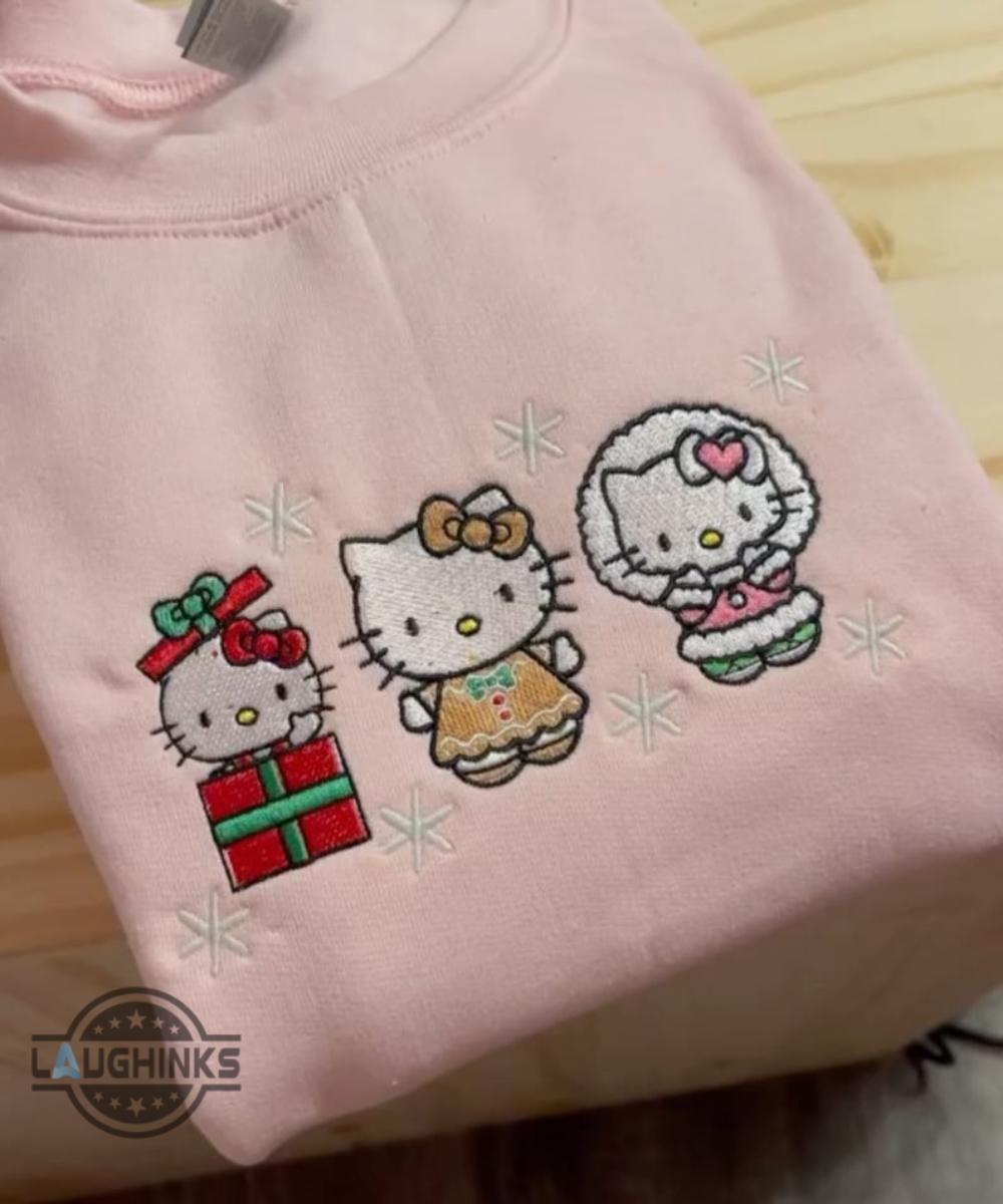 Hello Kitty Christmas Shirt Sweatshirt Hoodie Embroidered Hello Kitty Cat And Friends Xmas Embroidery Crewneck Sweater Sanrio Characters Shirts Christmas Gift