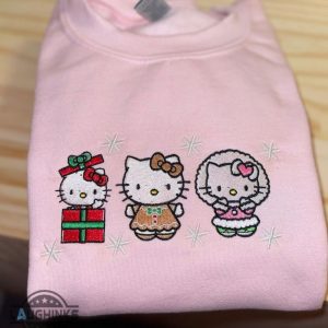 hello kitty christmas shirt sweatshirt hoodie embroidered hello kitty cat and friends xmas embroidery crewneck sweater sanrio characters shirts christmas gift laughinks 2