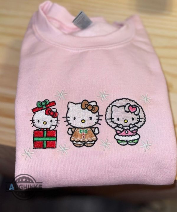 hello kitty christmas shirt sweatshirt hoodie embroidered hello kitty cat and friends xmas embroidery crewneck sweater sanrio characters shirts christmas gift laughinks 2