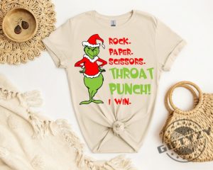 Couple Christmas Grinch Sweatshirt Funny Grinchmas Rock Paper Scissor Throat Punch I Win Hoodie Fall Grinch Cute Tshirt Grinch Christmas Shirt giftyzy 2