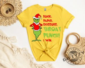 Couple Christmas Grinch Sweatshirt Funny Grinchmas Rock Paper Scissor Throat Punch I Win Hoodie Fall Grinch Cute Tshirt Grinch Christmas Shirt giftyzy 3