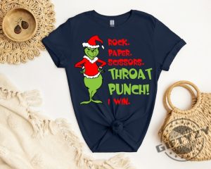 Couple Christmas Grinch Sweatshirt Funny Grinchmas Rock Paper Scissor Throat Punch I Win Hoodie Fall Grinch Cute Tshirt Grinch Christmas Shirt giftyzy 4