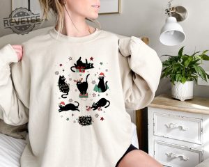 Christmas Black Cat Sweatshirt Black Cat Christmas Shirt Kitten Christmas Shirt Cat Lover Gift Cat Mom Sweater Xmas Gift Holiday Hoodie Unique revetee 1 1