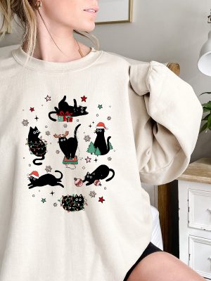 Christmas Black Cat Sweatshirt Black Cat Christmas Shirt Kitten Christmas Shirt Cat Lover Gift Cat Mom Sweater Xmas Gift Holiday Hoodie Unique revetee 2 1