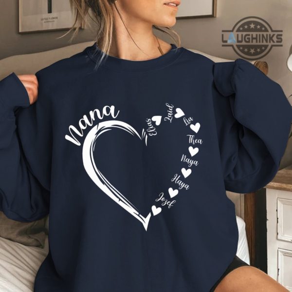 nana sweatshirt tshirt hoodie personalized nana heart custom grandkids names shirts nana heart with kidnames tee shirt mothers day first time new nana gift laughinks 2