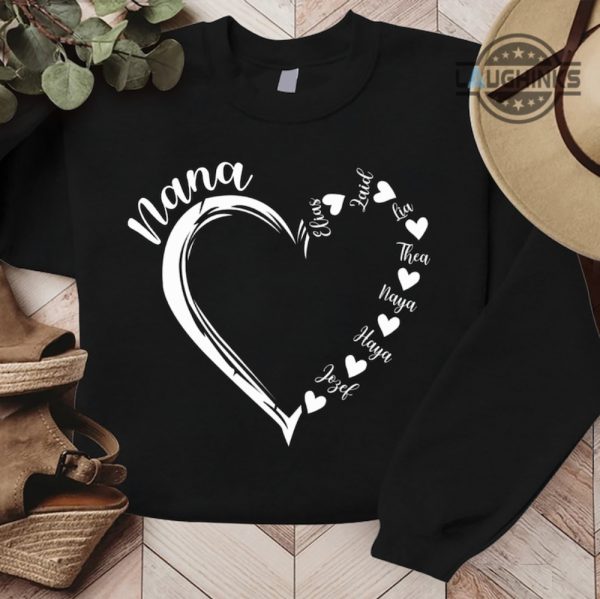 nana sweatshirt tshirt hoodie personalized nana heart custom grandkids names shirts nana heart with kidnames tee shirt mothers day first time new nana gift laughinks 4