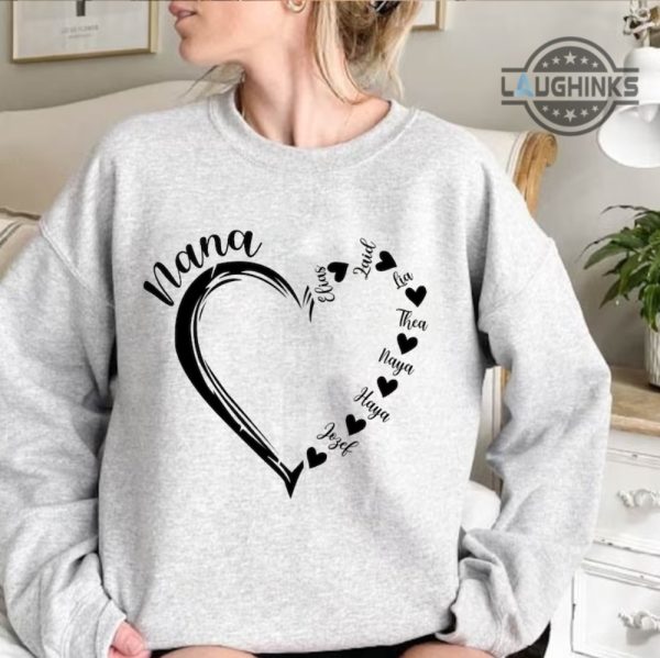 nana sweatshirt tshirt hoodie personalized nana heart custom grandkids names shirts nana heart with kidnames tee shirt mothers day first time new nana gift laughinks 5