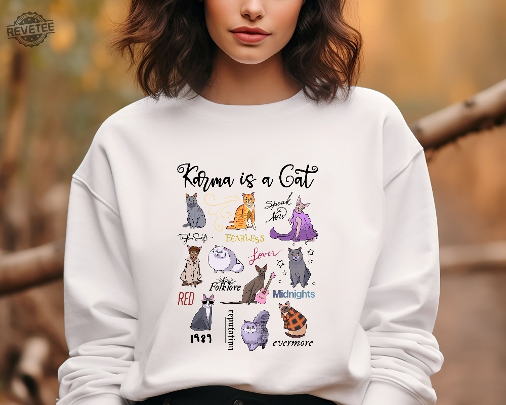 Karma Is A Cat Sweatshirt The Era Cat Sweatshirt Cat Shirt Eras Tour Music Concert Sweater Hoodie Trendy Sweatshirt Womens Cat Sweatshirt Unique