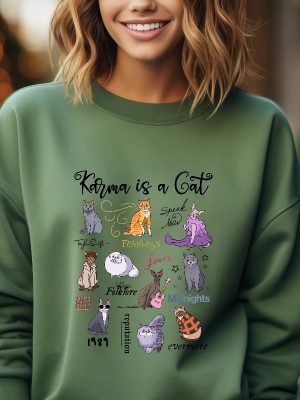 Karma Is A Cat Sweatshirt The Era Cat Sweatshirt Cat Shirt Eras Tour Music Concert Sweater Hoodie Trendy Sweatshirt Womens Cat Sweatshirt Unique revetee 2