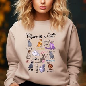 Karma Is A Cat Sweatshirt The Era Cat Sweatshirt Cat Shirt Eras Tour Music Concert Sweater Hoodie Trendy Sweatshirt Womens Cat Sweatshirt Unique revetee 3
