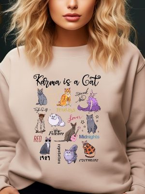 Karma Is A Cat Sweatshirt The Era Cat Sweatshirt Cat Shirt Eras Tour Music Concert Sweater Hoodie Trendy Sweatshirt Womens Cat Sweatshirt Unique revetee 3