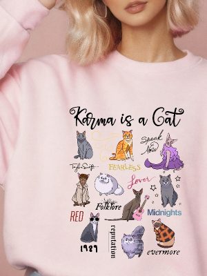 Karma Is A Cat Sweatshirt The Era Cat Sweatshirt Cat Shirt Eras Tour Music Concert Sweater Hoodie Trendy Sweatshirt Womens Cat Sweatshirt Unique revetee 4