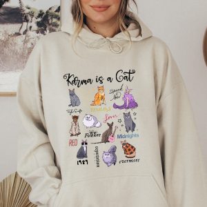 Karma Is A Cat Sweatshirt The Era Cat Sweatshirt Cat Shirt Eras Tour Music Concert Sweater Hoodie Trendy Sweatshirt Womens Cat Sweatshirt Unique revetee 6